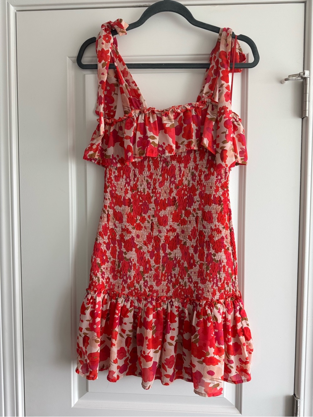 Vici Red Floral Smocked Mini Dress